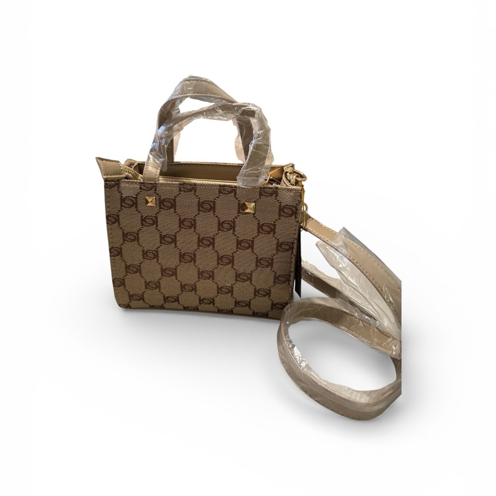Bebe Talulla Mini Satchel - Brown Geometric Crossbody Bag - Picture 5 of 8